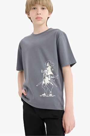 DeFacto Erkek Çocuk Bisiklet Yaka Baskılı Kısa Kollu Tişört E0178A825HSAR58