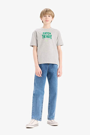 DeFacto Erkek Çocuk Bisiklet Yaka Baskılı Kısa Kollu Tişört E0180A825HSGR400