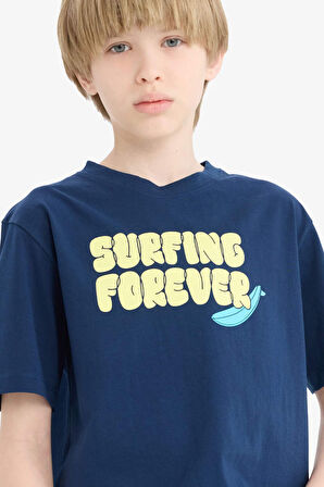 DeFacto Erkek Çocuk Bisiklet Yaka Baskılı Kısa Kollu Tişört E0183A825HSNV248