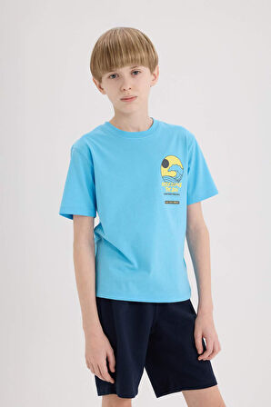 DeFacto Erkek Çocuk Bisiklet Yaka Baskılı Kısa Kollu Tişört E0186A825HSTR276