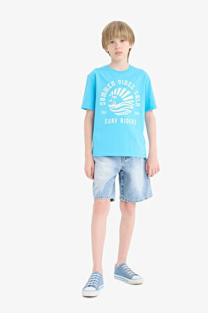 DeFacto Erkek Çocuk Bisiklet Yaka Baskılı Kısa Kollu Tişört E0187A825HSTR230