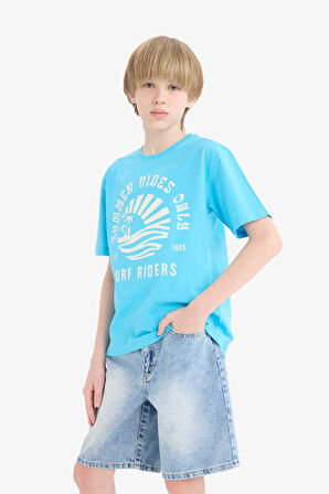 DeFacto Erkek Çocuk Bisiklet Yaka Baskılı Kısa Kollu Tişört E0187A825HSTR230