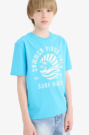 DeFacto Erkek Çocuk Bisiklet Yaka Baskılı Kısa Kollu Tişört E0187A825HSTR230