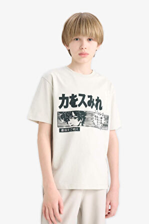 DeFacto Erkek Çocuk Bisiklet Yaka Baskılı Kısa Kollu Tişört E0188A825HSGR477