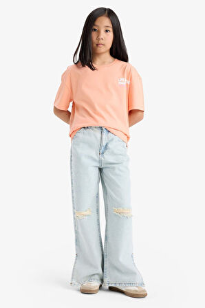 DeFacto Kız Çocuk Relax Fit Bisiklet Yaka Sırt Baskılı Kısa Kollu Tişört E0354A825SMOG189