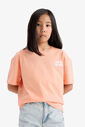 DeFacto Kız Çocuk Relax Fit Bisiklet Yaka Sırt Baskılı Kısa Kollu Tişört E0354A825SMOG189