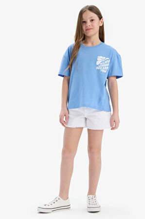 DeFacto Kız Çocuk Relax Fit Bisiklet Yaka Sırt Baskılı Kısa Kollu Tişört E0354A825SMBE747