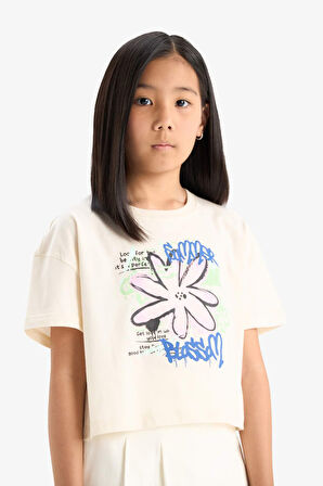 DeFacto Kız Çocuk Bisiklet Yaka Baskılı Kısa Kollu Tişört E0384A825SMER233