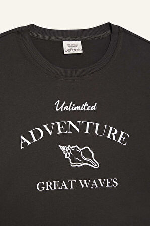 DeFacto Kız Çocuk Crop Bisiklet Yaka Baskılı Kısa Kollu Tişört E0385A825SMAR211