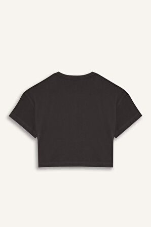 DeFacto Kız Çocuk Crop Bisiklet Yaka Baskılı Kısa Kollu Tişört E0385A825SMAR211