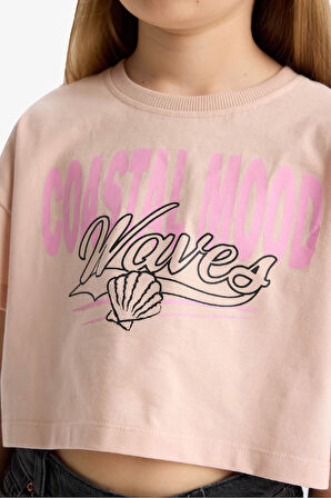 DeFacto Kız Çocuk Crop Bisiklet Yaka Baskılı Kısa Kollu Tişört E0385A825SMPN287