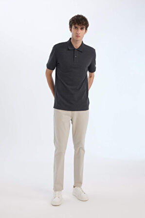 Regular Fit Kısa Kollu Basic Düz Pike Kumaş Polo Tişört