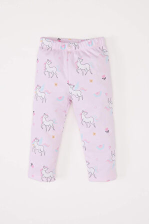 Kız Bebek 2'li Takım Bisiklet Yaka Sweatshirt Unicorn Baskılı Beli Lastikli Alt