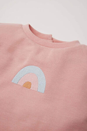 DeFacto Kız Bebek 2'li Takım Bisiklet Yaka Sweatshirt Unicorn Baskılı Beli Lastikli Alt D8699A525SPBR80