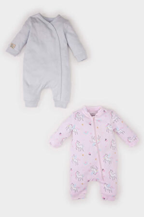 DeFacto Kız Bebek Yenidoğan Unicorn Baskılı 2'li Uzun Kollu Tulum D8701A525SPPN144