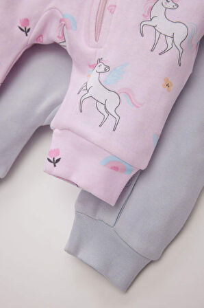 DeFacto Kız Bebek Yenidoğan Unicorn Baskılı 2'li Uzun Kollu Tulum D8701A525SPPN144