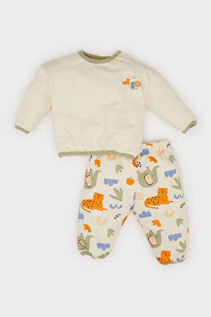 DeFacto Erkek Bebek 2'li Takım Safari Baskılı Uzun Kollu Sweatshirt Beli Lastikli Eşofman Altı D8707A525SPBG744