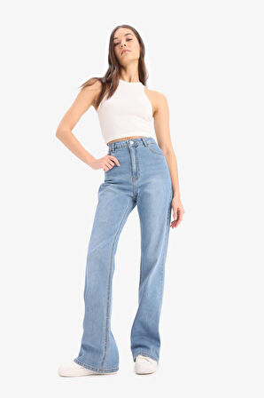 Slim Flare Yüksek Bel Düz Paça Uzun Jean Pantolon