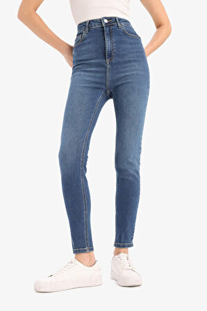 Anna Skinny Fit Yüksek Bel Düz Paça Uzun Jean Taş Yıkama Pantolon