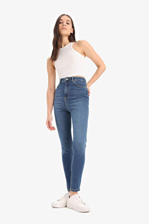 Anna Skinny Fit Yüksek Bel Düz Paça Uzun Jean Taş Yıkama Pantolon