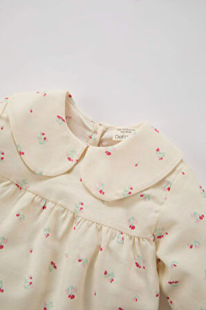 Kız Bebek Bebe Yaka Çiçekli Twill Uzun Kollu Gömlek