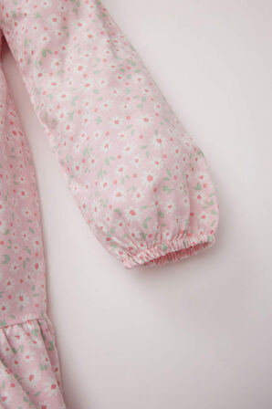 DeFacto Kız Bebek Büyük Yaka Çiçekli Uzun Kollu Twill Elbise D9329A525SPPN648