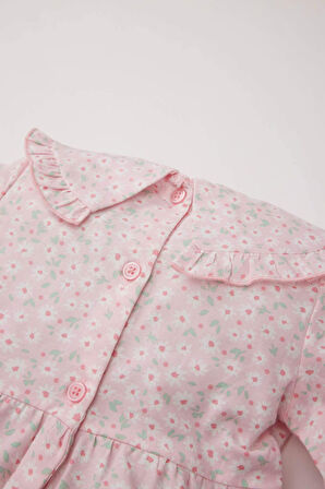 DeFacto Kız Bebek Büyük Yaka Çiçekli Uzun Kollu Twill Elbise D9329A525SPPN648