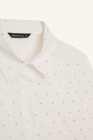 Yılbaşı Temalı Oversize Fit Geniş Kalıp Gömlek Yaka Poplin Uzun Kollu Gömlek