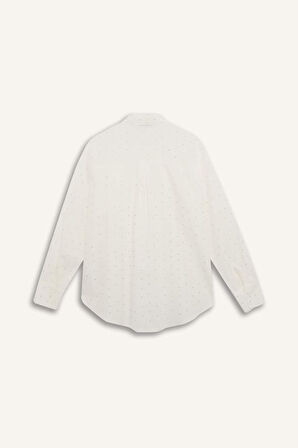 Yılbaşı Temalı Oversize Fit Geniş Kalıp Gömlek Yaka Poplin Uzun Kollu Gömlek