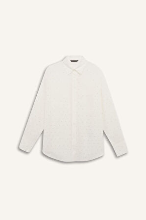 Yılbaşı Temalı Oversize Fit Geniş Kalıp Gömlek Yaka Poplin Uzun Kollu Gömlek