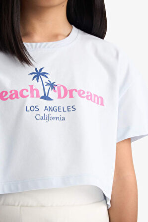 DeFacto Kız Çocuk Crop Bisiklet Yaka Baskılı Kısa Kollu Tişört E0385A825SMBE823