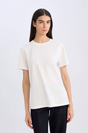 Relax Fit Bisiklet Yaka Basic Düz Premium Kısa Kollu Tişört