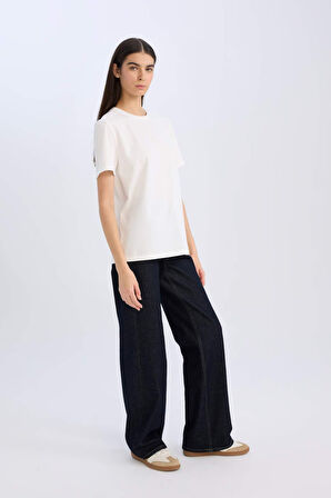 Relax Fit Bisiklet Yaka Basic Düz Premium Kısa Kollu Tişört