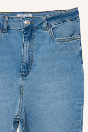 Anna Skinny Fit Yüksek Bel Düz Paça Uzun Jean Taş Yıkama Pantolon