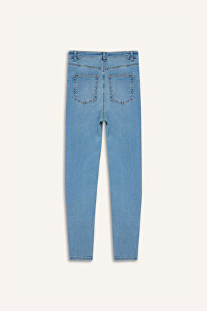 Anna Skinny Fit Yüksek Bel Düz Paça Uzun Jean Taş Yıkama Pantolon