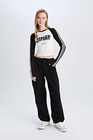 DeFacto Coool Fitted Fitilli Kaşkorse Uzun Kollu Tişört D9856AX24WNBK81