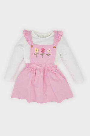 DeFacto Kız Bebek 2'li Takım Bisiklet Yaka Uzun Kollu Üst Askılı Salopet Elbise D9326A525SPPN444