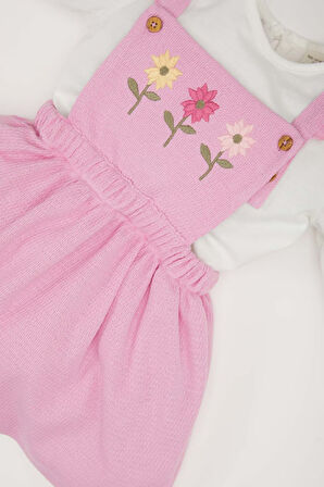 DeFacto Kız Bebek 2'li Takım Bisiklet Yaka Uzun Kollu Üst Askılı Salopet Elbise D9326A525SPPN444