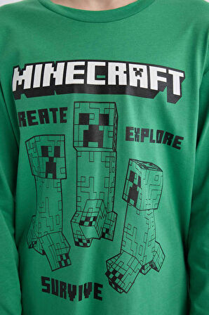 Erkek Çocuk Minecraft Pijama Takımı Bisiklet Yaka Uzun Kollu Üst Beli Lastikli Uzun Alt