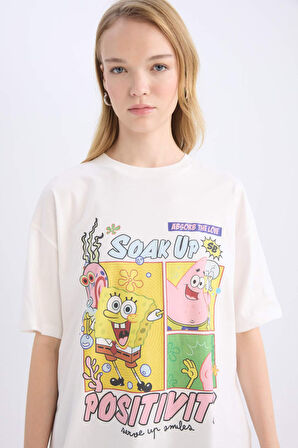 Coool SpongeBob Oversize Geniş Kalıp Bisiklet Yaka Baskılı Kısa Kollu Tişört
