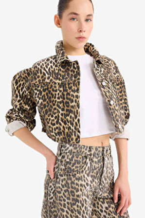 Oversize Geniş Kalıp Leopar Desenli Gabardin Uzun Kollu Gömlek Ceket