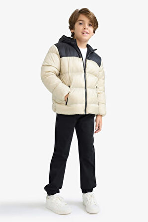 Erkek Çocuk Su Geçirmez Kapüşonlu Fermuarlı Şişme Mont