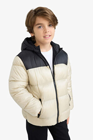 Erkek Çocuk Su Geçirmez Kapüşonlu Fermuarlı Şişme Mont