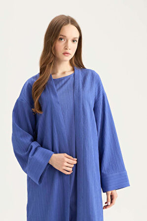 Relax Fit Şal Yaka Krinkıl Kumaş Uzun Kimono