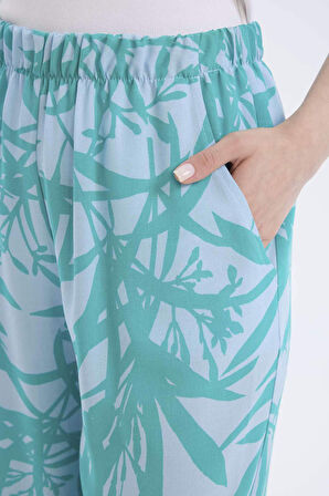 Wide Leg Geniş Paça Desenli Esnek Belli Viskon Pantolon