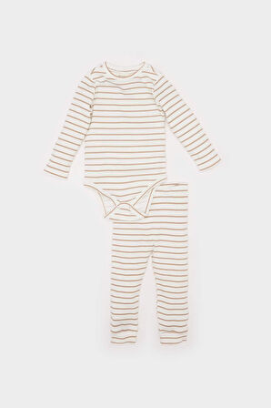 DeFacto Erkek Bebek 2'li Takım Çizgili Fitilli Kaşkorse Uzun Kollu Çıtçıtlı Body Beli Lastikli Alt E6303A525SPBN287