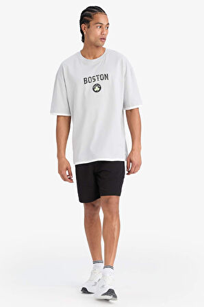 DeFactoFit NBA Boston Celtics Oversize Geniş Kalıp Bisiklet Yaka Sırt Baskılı Kısa Kollu Tişört E0131AX25SPGR91