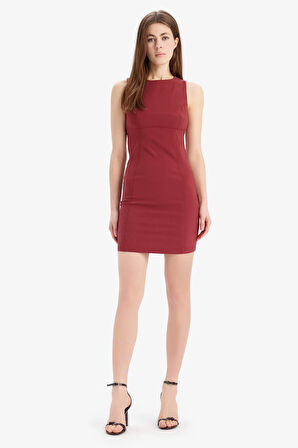 Bodycon Vücudu Saran Bisiklet Yaka Bengalin Kolsuz Mini Elbise