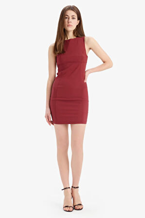 Bodycon Vücudu Saran Bisiklet Yaka Bengalin Kolsuz Mini Elbise