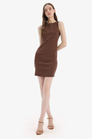 Bodycon Vücudu Saran Bisiklet Yaka Bengalin Kolsuz Mini Elbise
